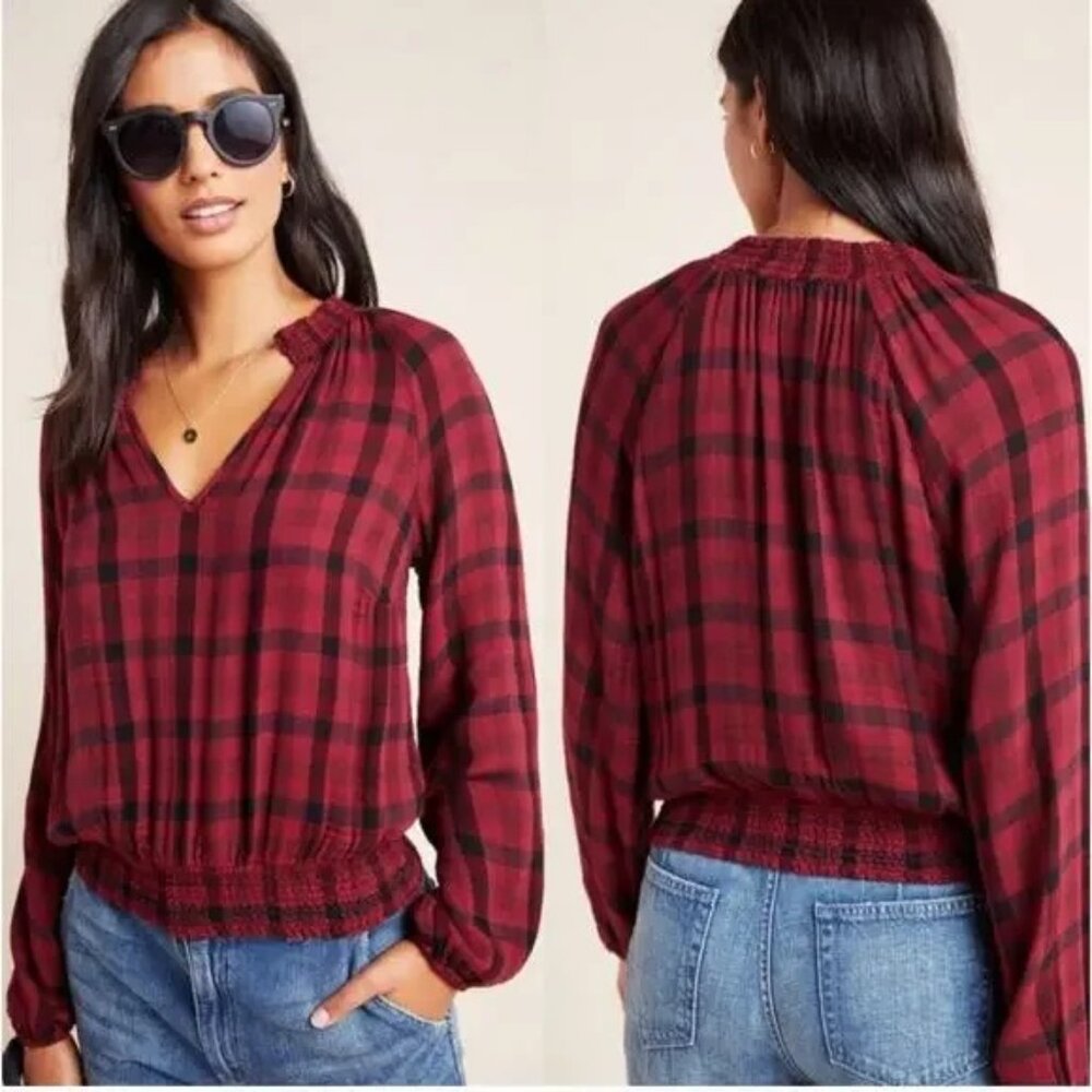 Anthropologie Cloth & Stone Sara Plaid Long Sleeve Top‎